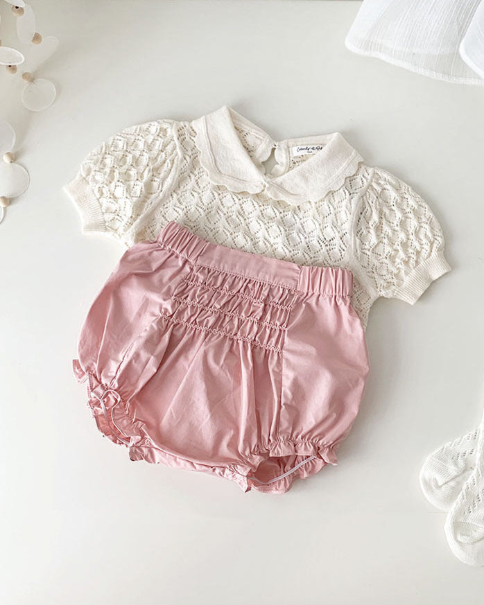 Sweet Breathable Knitted Short Sleeve Girl T-shirt