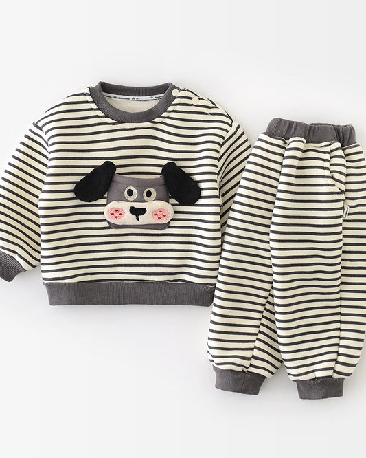 Dog Decor Striped Baby Hoodie Pants 2pcs Set