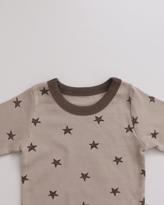 Star Moon Cotton Long Sleeve Baby Romper Pants Hat