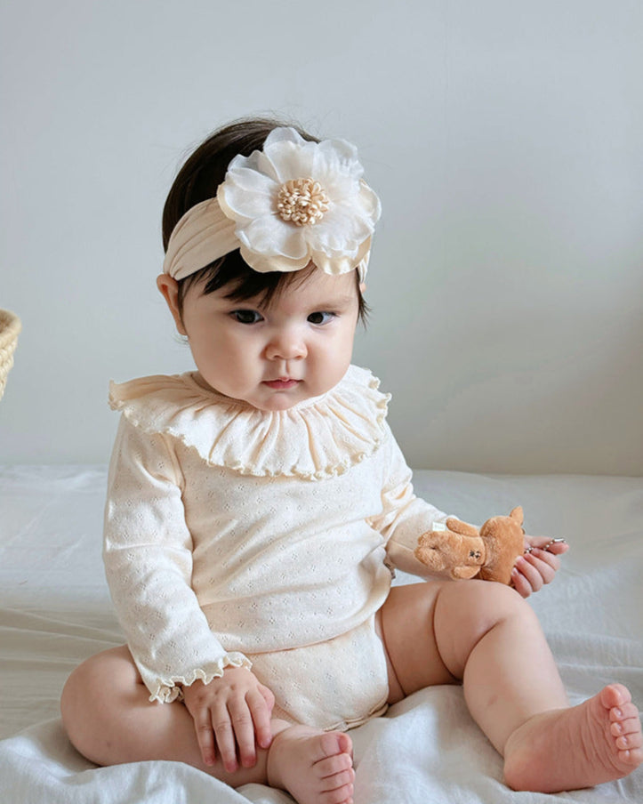 Sweet Ruffled Collar Solid Color Baby Romper
