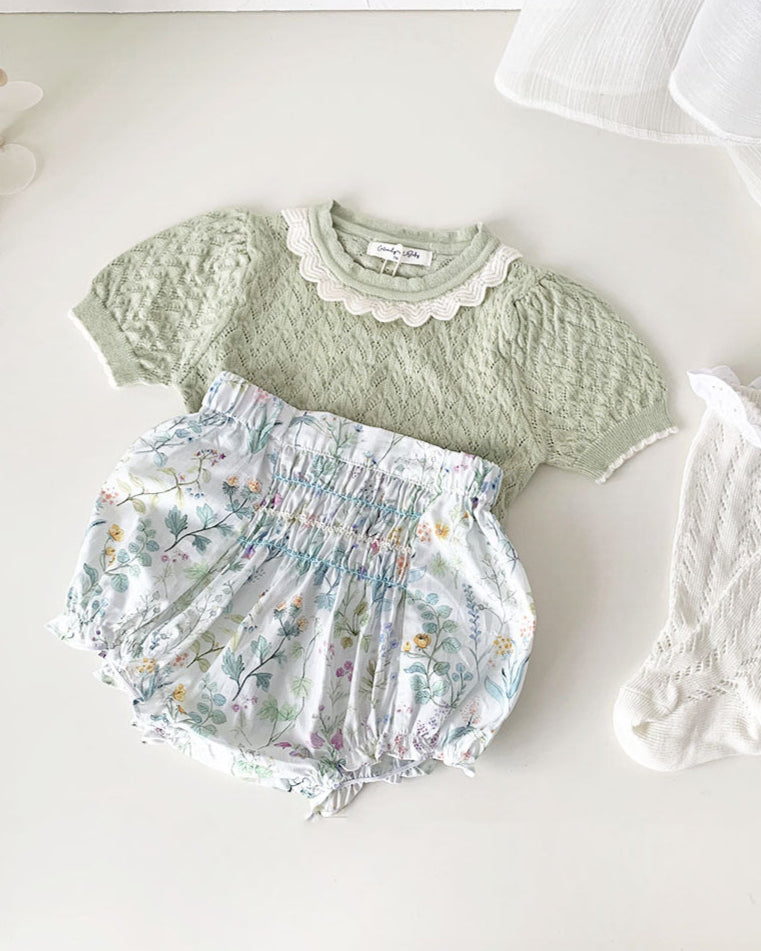 Sweet Breathable Knitted Short Sleeve Girl T-shirt