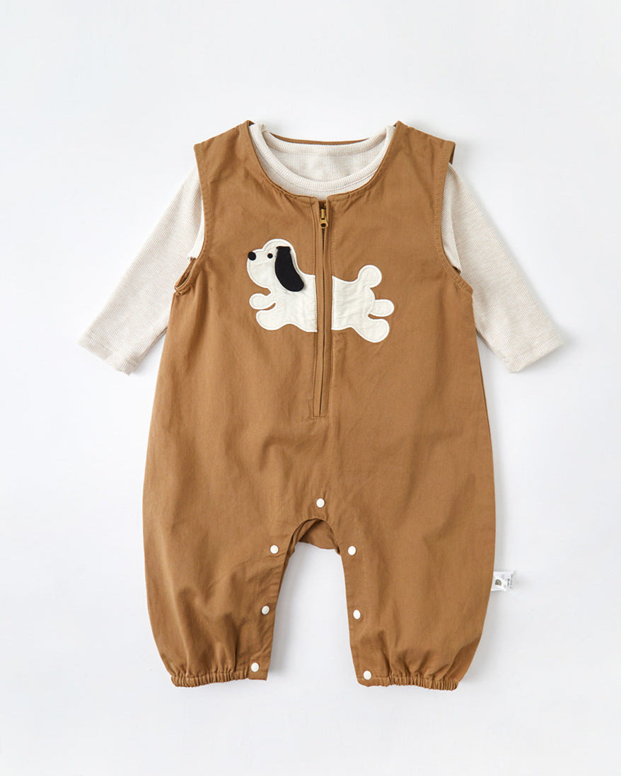 Dog Pattern Zipped Baby Jumpsuits Sweatshirt Set