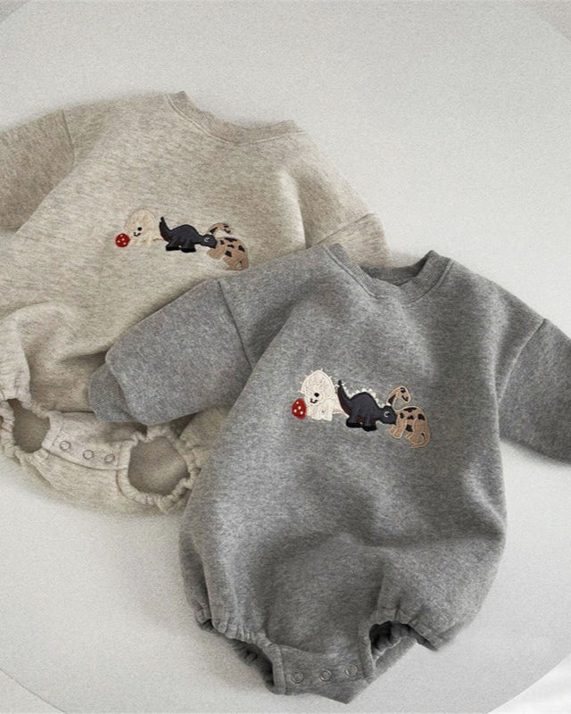 Dinosaur Pattern Fleece Long Sleeve Baby Romper