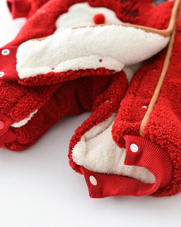 Christmas Fleece Hooded Baby Jumpsuits with Scarf