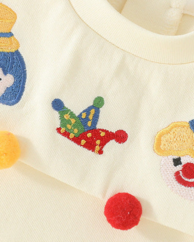 Circus Pattern Dot Collar Long Sleeve Baby Jumpsuits