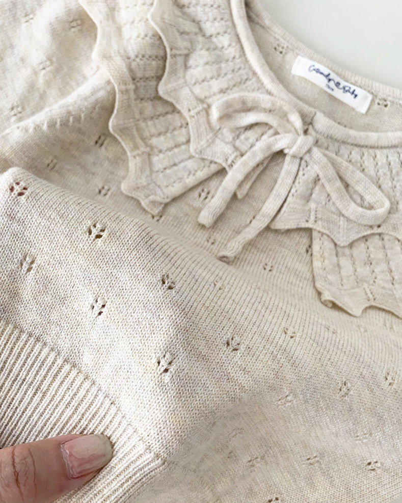 Sweet Lace-up Ruffled Collar Knitted Baby Sweater