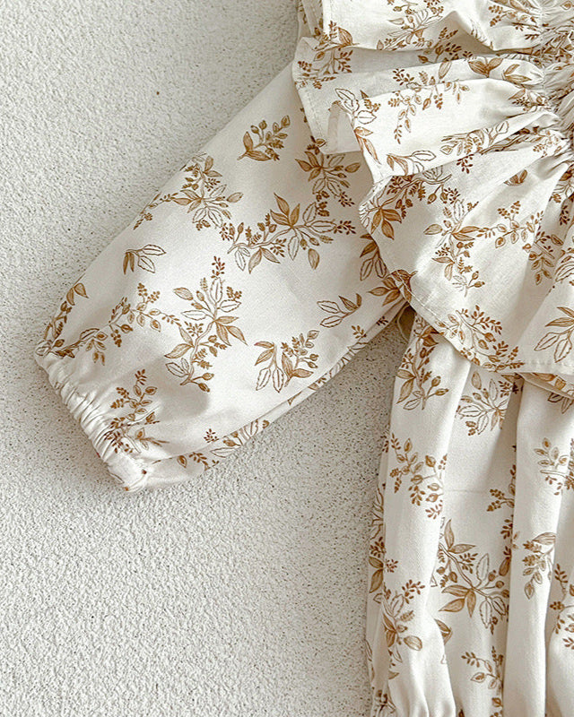Ruffled Collar Floral Girl Dress/Baby Romper