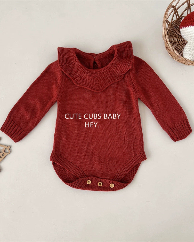 Knitted Tree Pattern Red Baby Romper