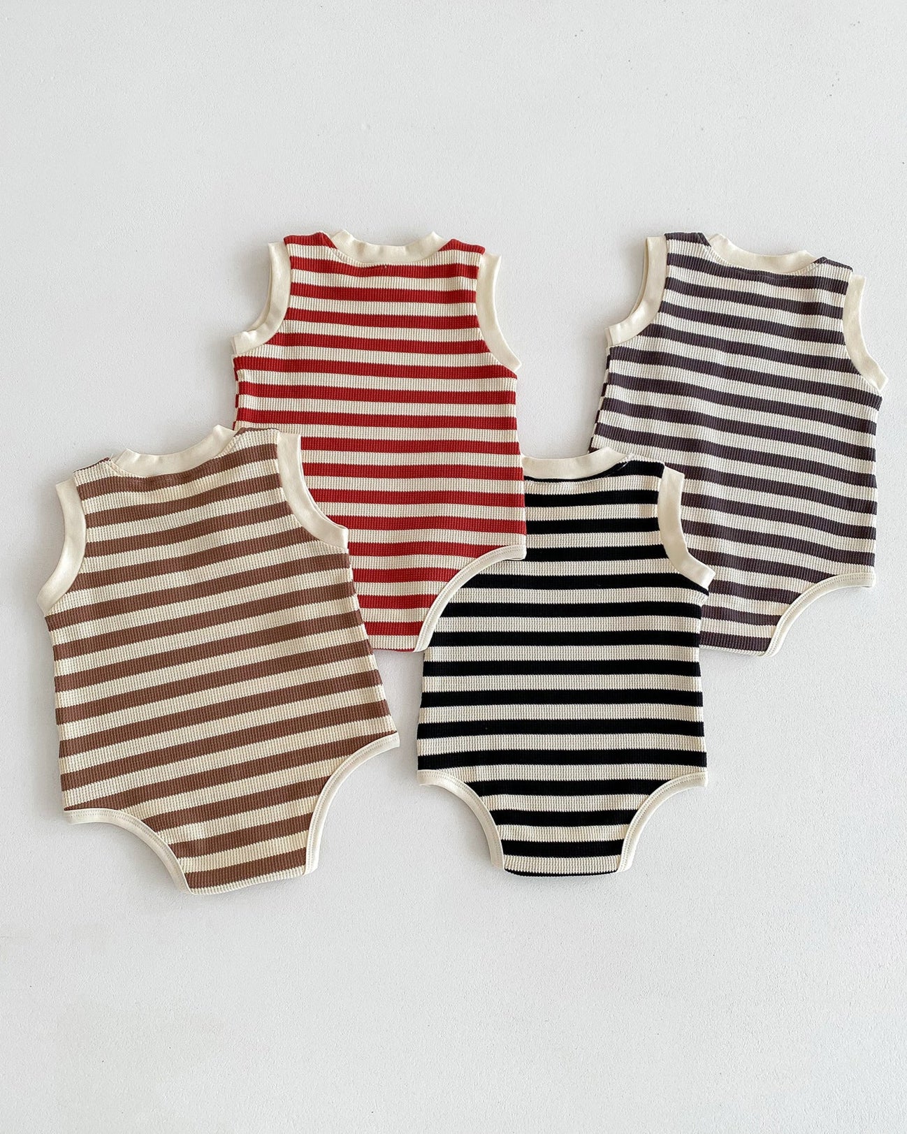 Striped Bear Head Sleeveless Baby Romper