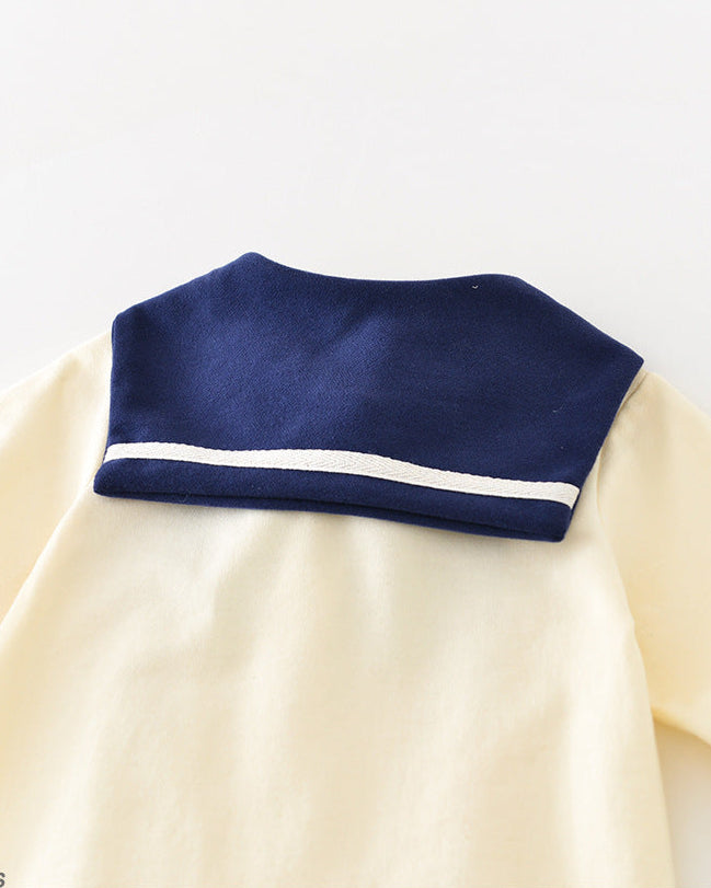 Bear Decor Navy Collar Baby Jumpsuits