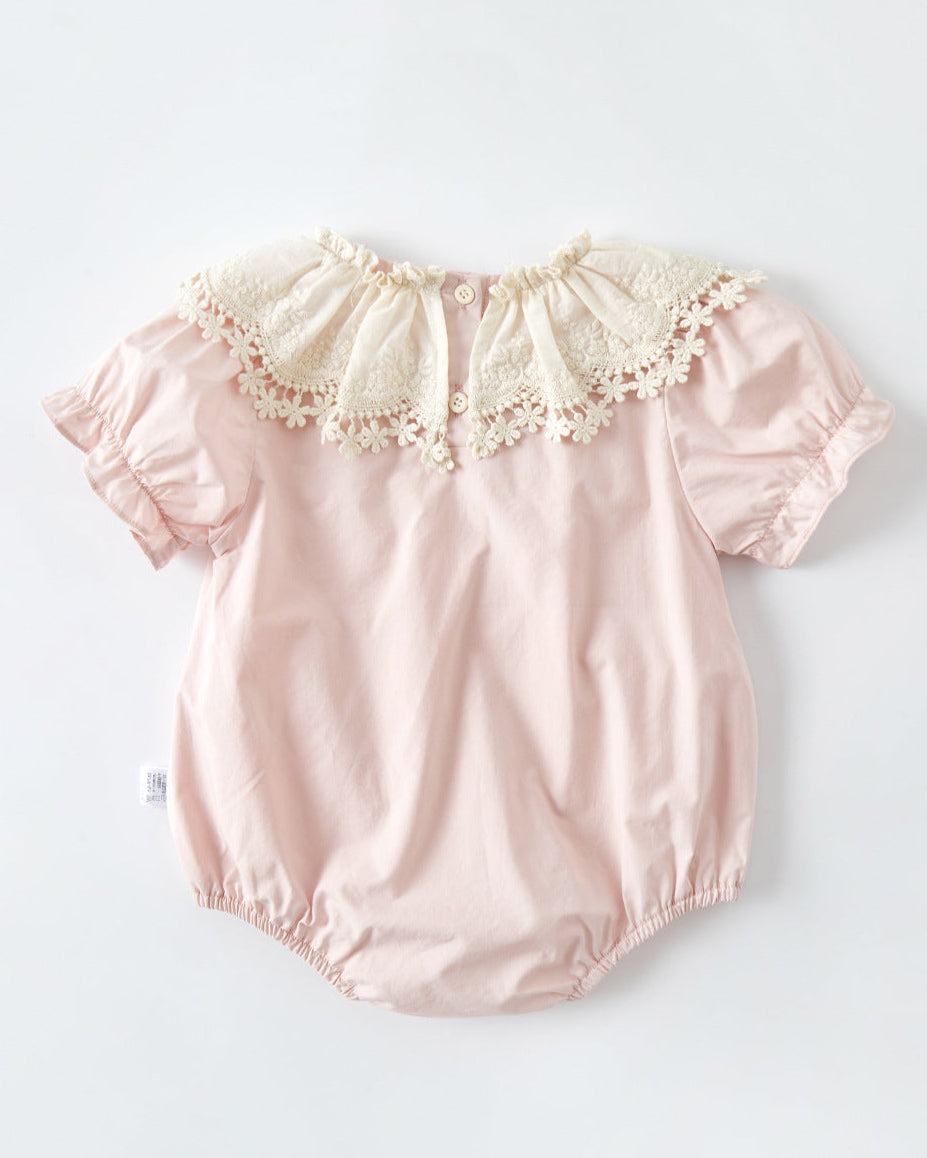 Sweet Lace Bow Decor Baby Short Sleeve Romper