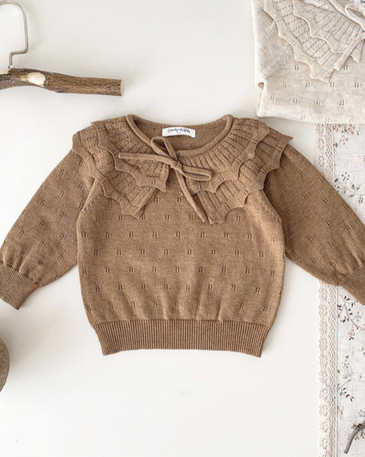 Sweet Lace-up Ruffled Collar Knitted Baby Sweater