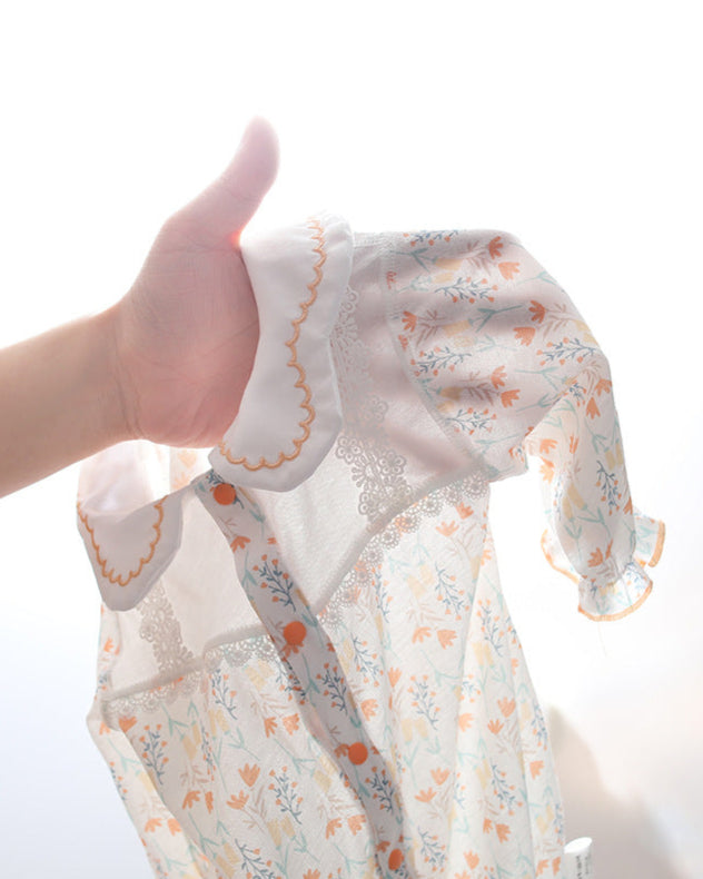 Cotton Sweet Floral Collar Long Sleeve Baby Jumpsuits