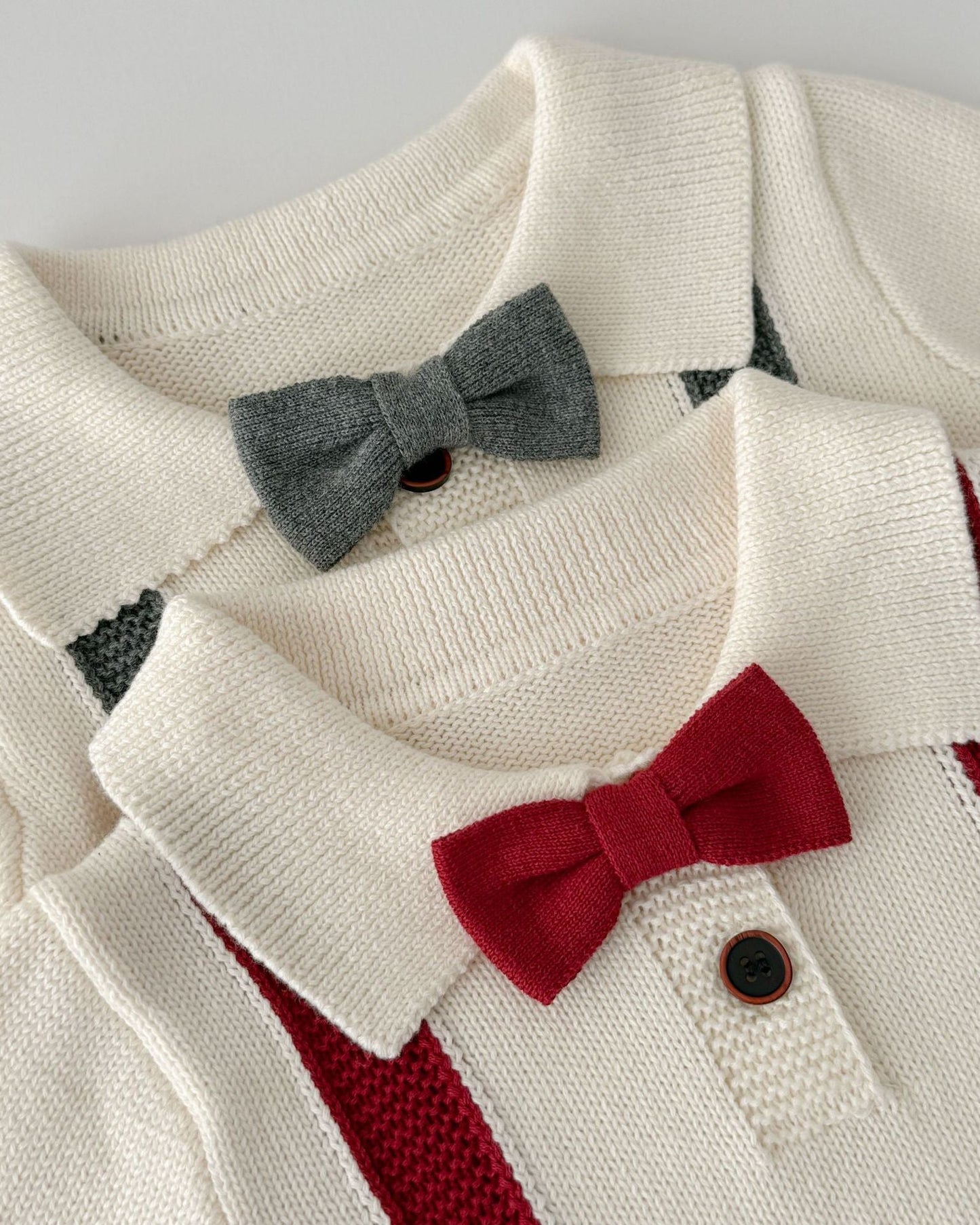 Tie Decor Long Sleeve Knitted Baby Romper