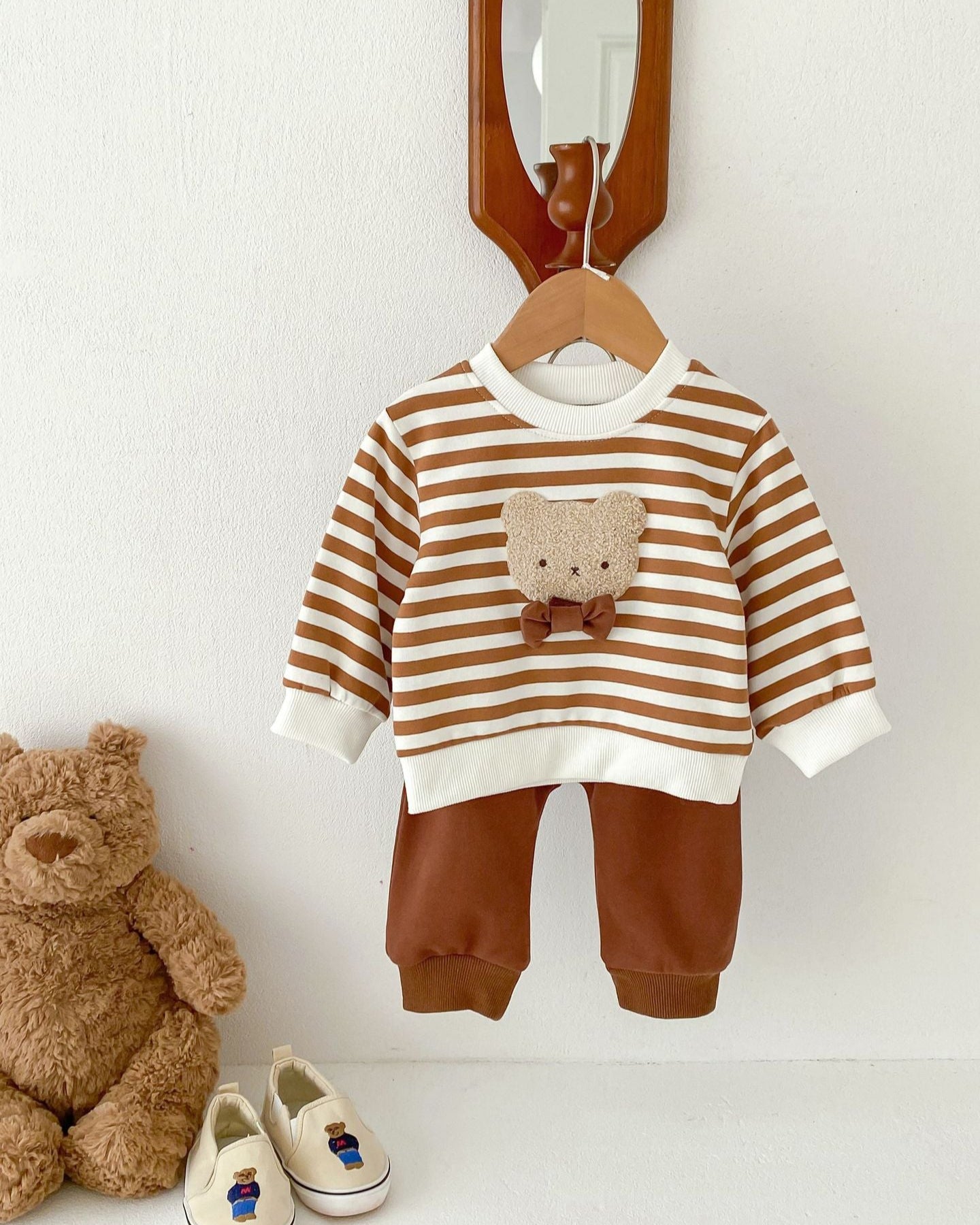 Bear Striped/Dot Baby Sweatshirt and Pants Set