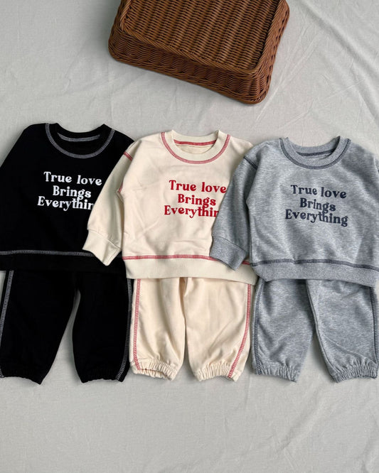 Letter Printed Casual Baby Hoodie Pants 2pcs Set