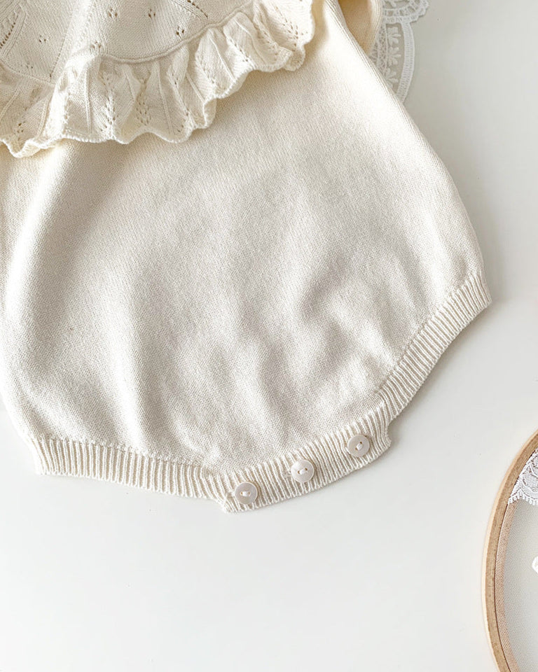 Sweet Ruffled Collar Long Sleeve Knitted Baby Romper