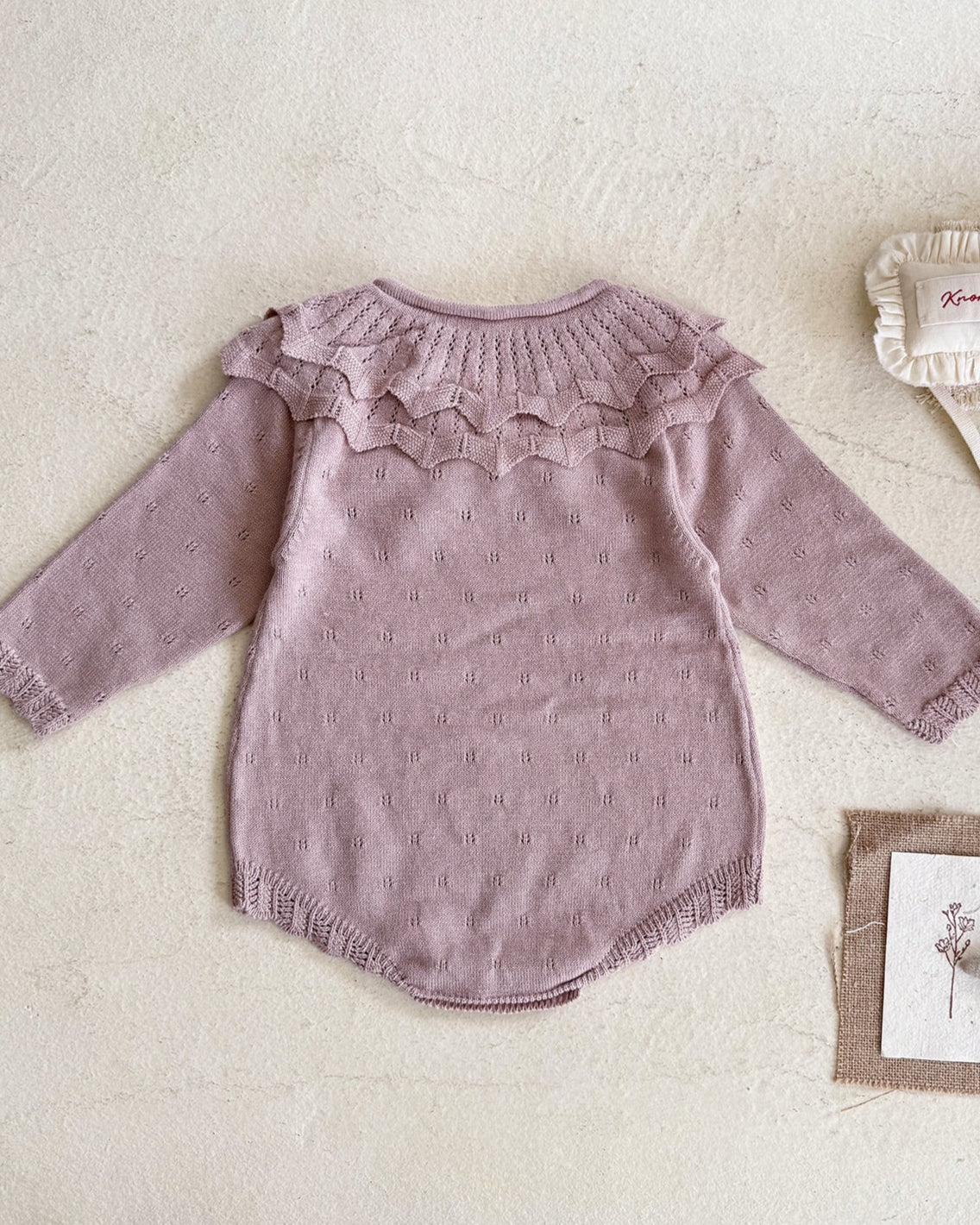 Lace-up Knitted Ruffled Collar Long Sleeve Baby Romper