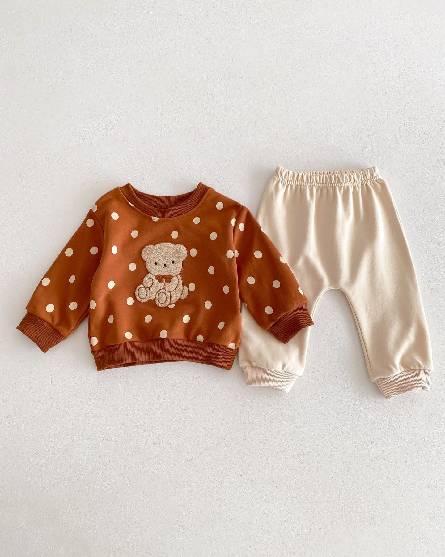 Bear Striped/Dot Baby Sweatshirt and Pants Set