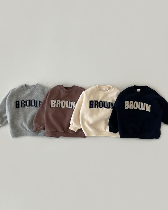 Brown Letter Fleece Long Sleeve Baby Pullover Hoodie