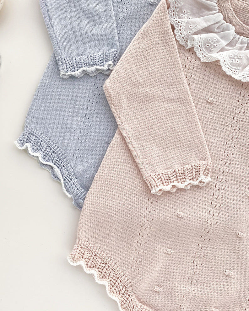 Sweet Ruffled Lace Collar Knitted Baby Romper