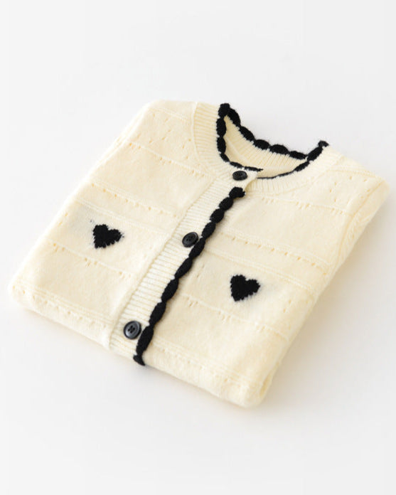 Heart Decor Knitted Buttoned Long Sleeve Baby Jumpsuits
