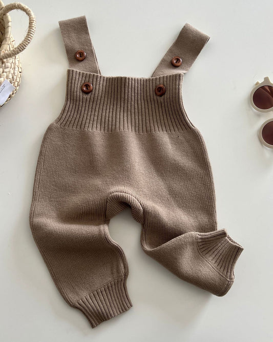 Solid Color Knitted Buttoned Baby Overalls