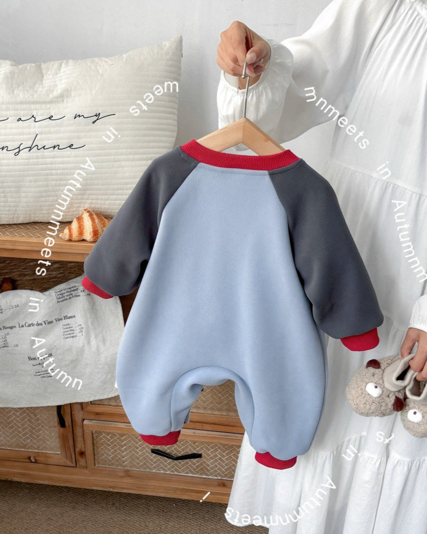 Cartoon Sheep Color Block Long Sleeve Baby Jumpsuits
