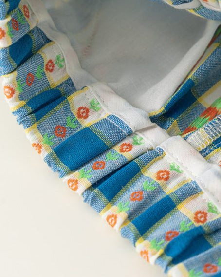 2pcs Plaid Floral Heart Buttoned Girl Top&Pant Set
