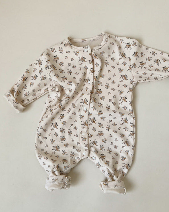 Floral Animal Printed Cotton Long Sleeve Baby Jumpsuits