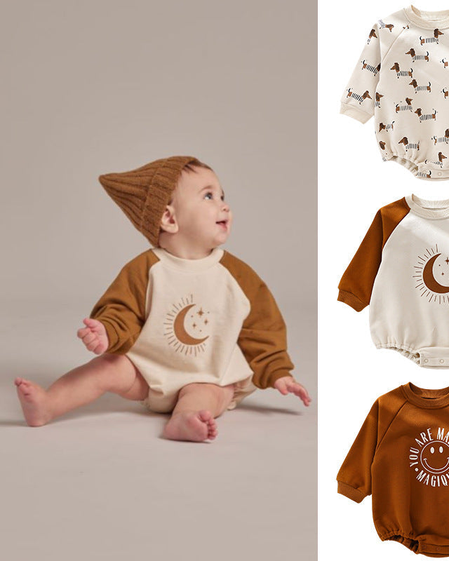 Moon Smile Face Long Sleeve Baby Sweatshirt Romper