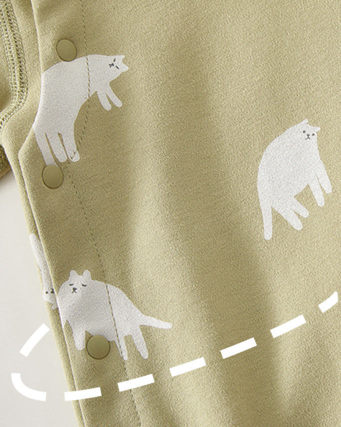 Cat Pattern Cotton Long Sleeve Baby Jumpsuits