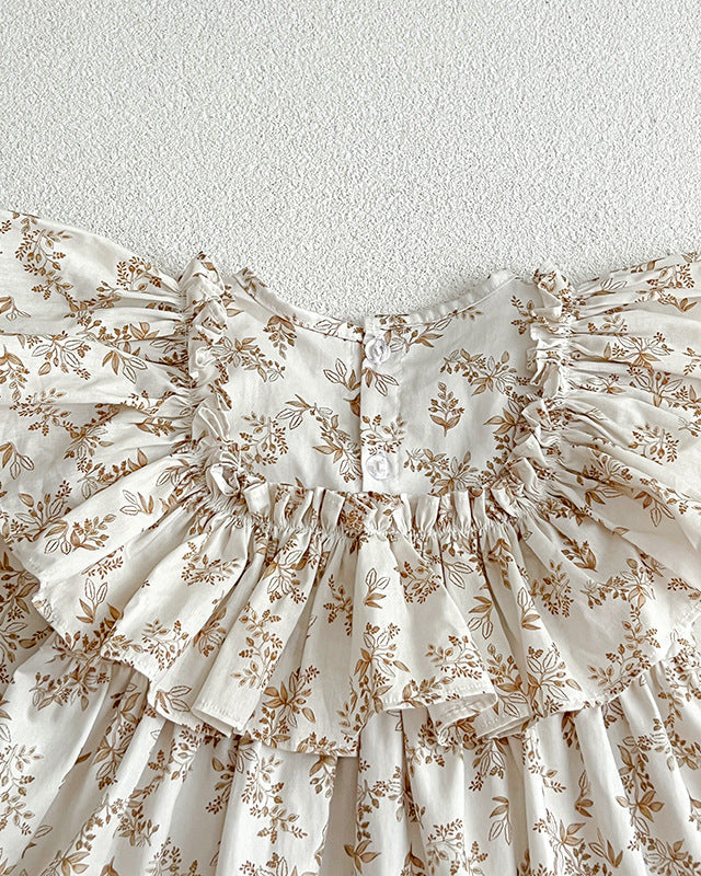 Ruffled Collar Floral Girl Dress/Baby Romper