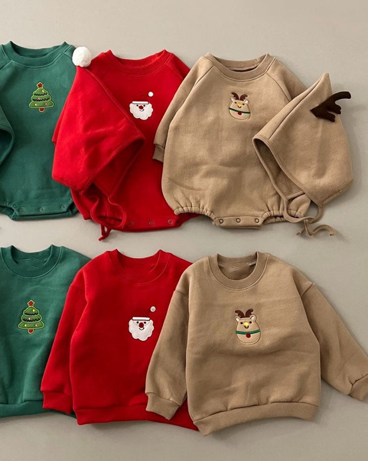 Christmas Solid Color Fleece Baby Romper with Hat