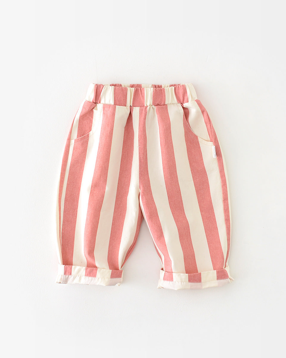 Color Block Casual Striped Baby Pants