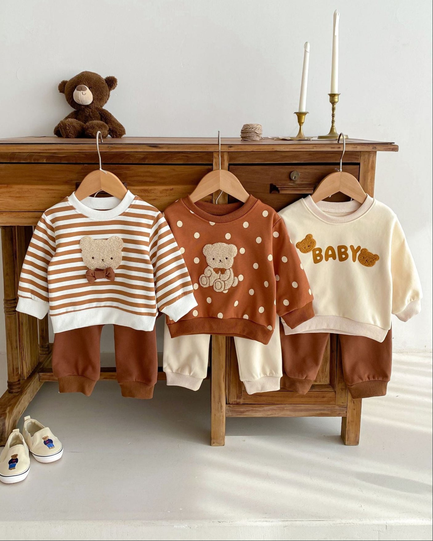 Bear Striped/Dot Baby Sweatshirt and Pants Set