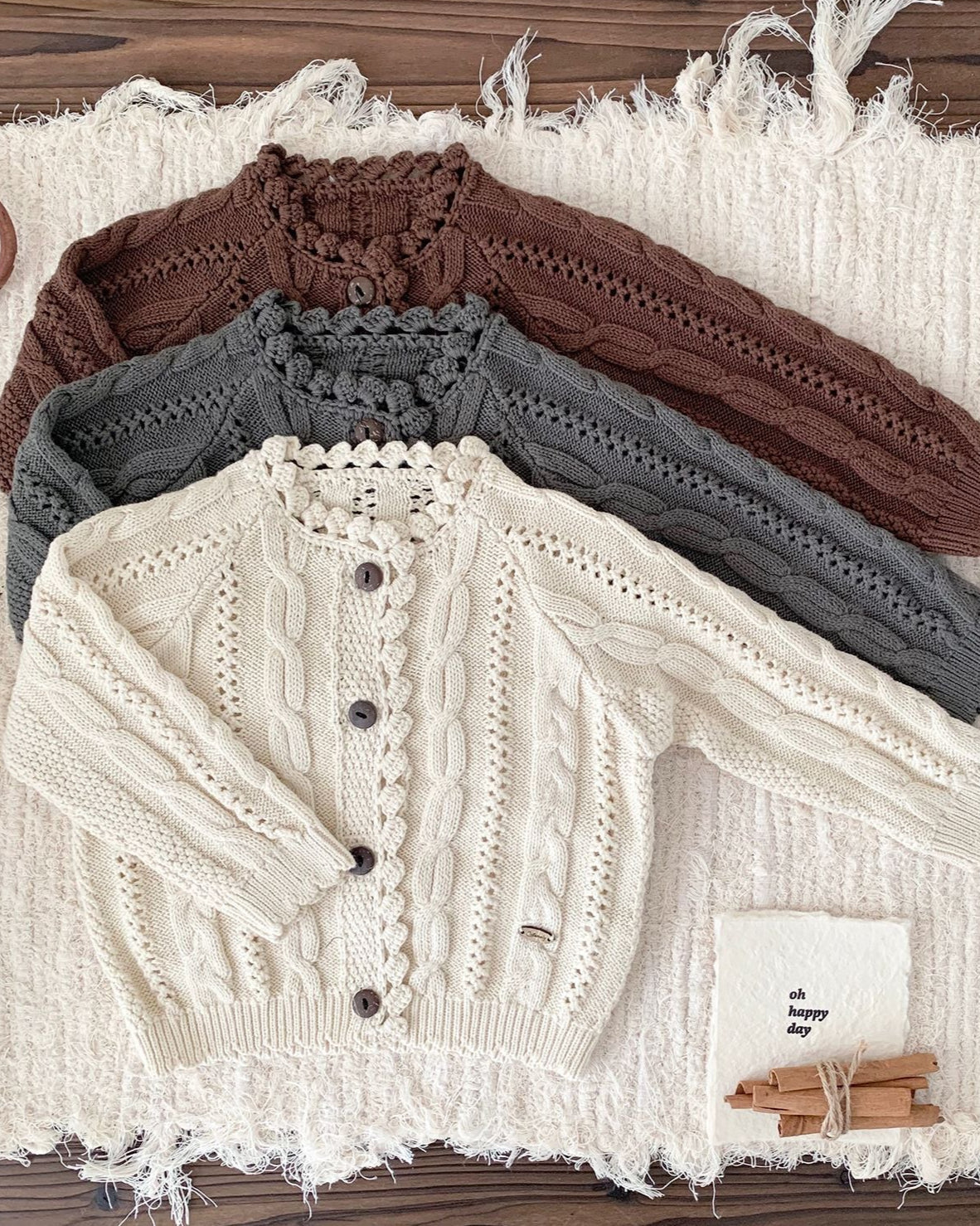 Solid Color Cable-Knit Buttoned Baby Sweater Cardigan