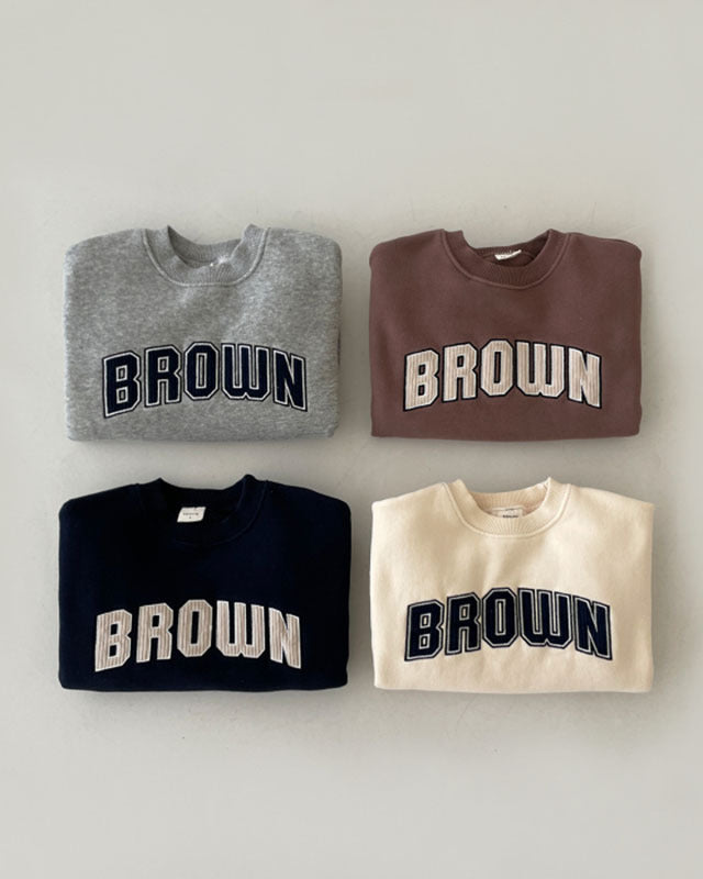 Brown Letter Fleece Long Sleeve Baby Pullover Hoodie