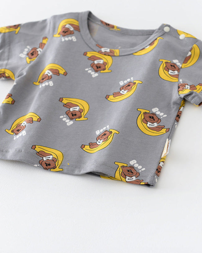 2pcs Bear Banana Pattern Baby Tee&Romper Set