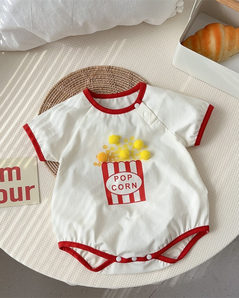 Short Sleeve Popcorn Decor Baby Romper