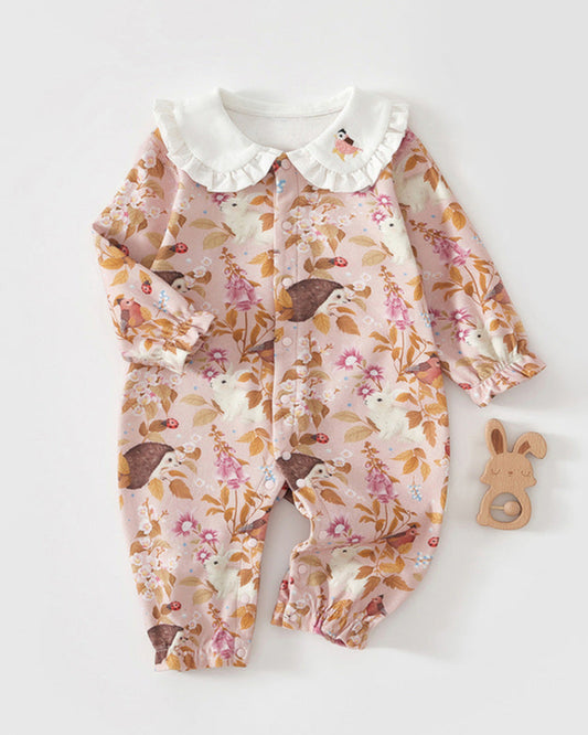 Sweet Lace Collar Rabbit Leaf Cotton Baby Jumpsuits