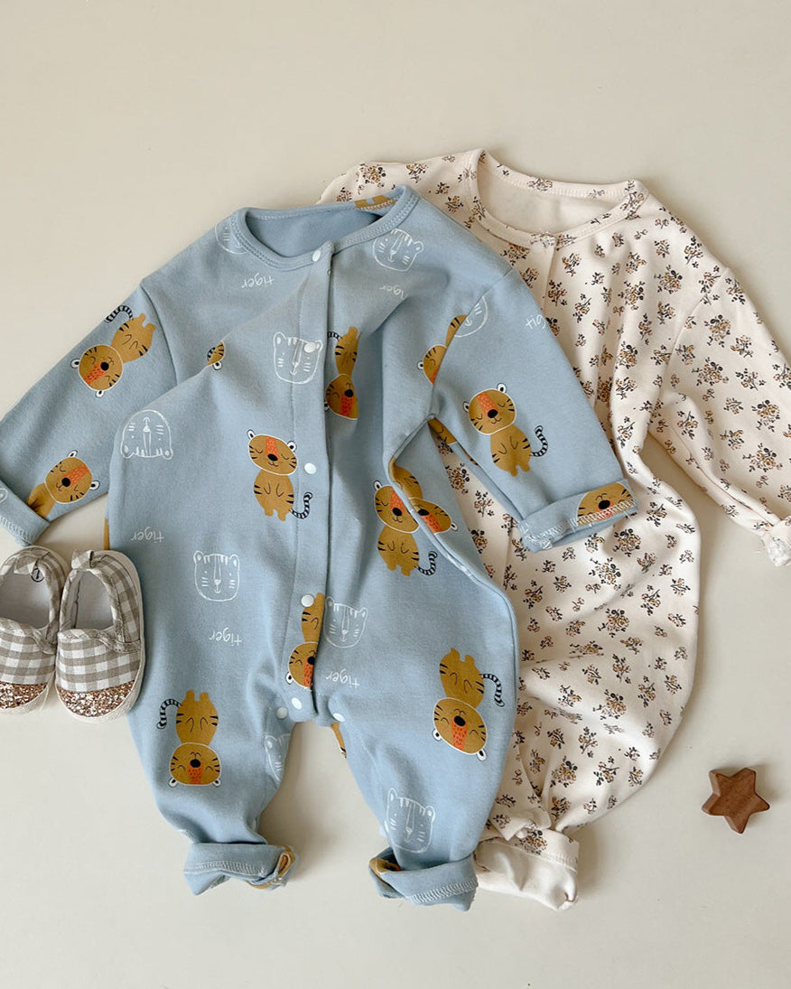 Floral Animal Printed Cotton Long Sleeve Baby Jumpsuits