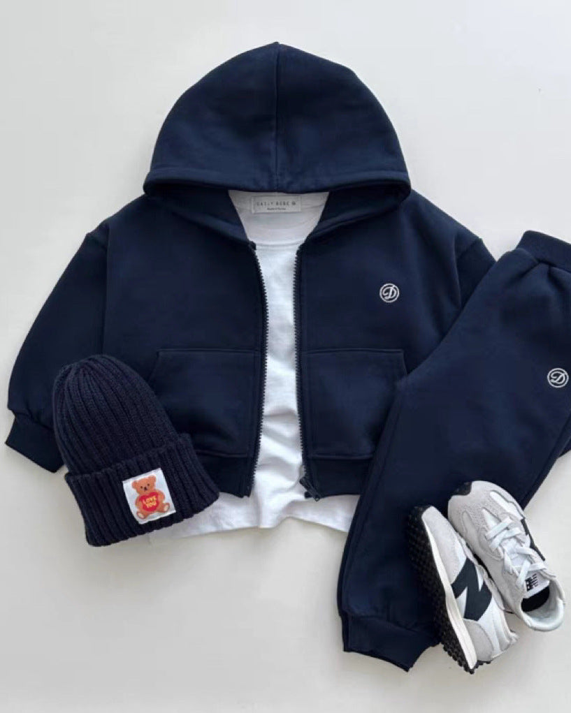 Casual Zipped Baby Coat Pants 2pcs Set