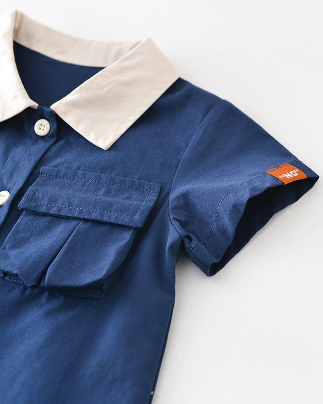 Casual Solid Color Short Sleeve Baby Jumpsuits