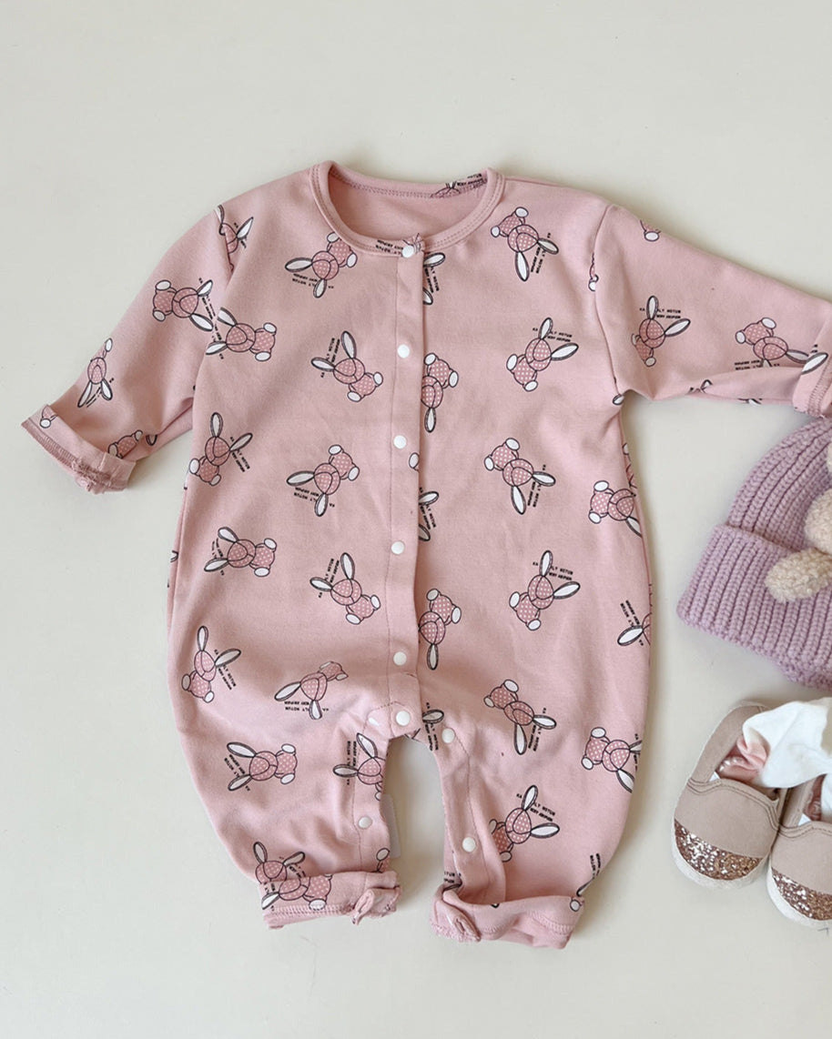 Floral Animal Printed Cotton Long Sleeve Baby Jumpsuits