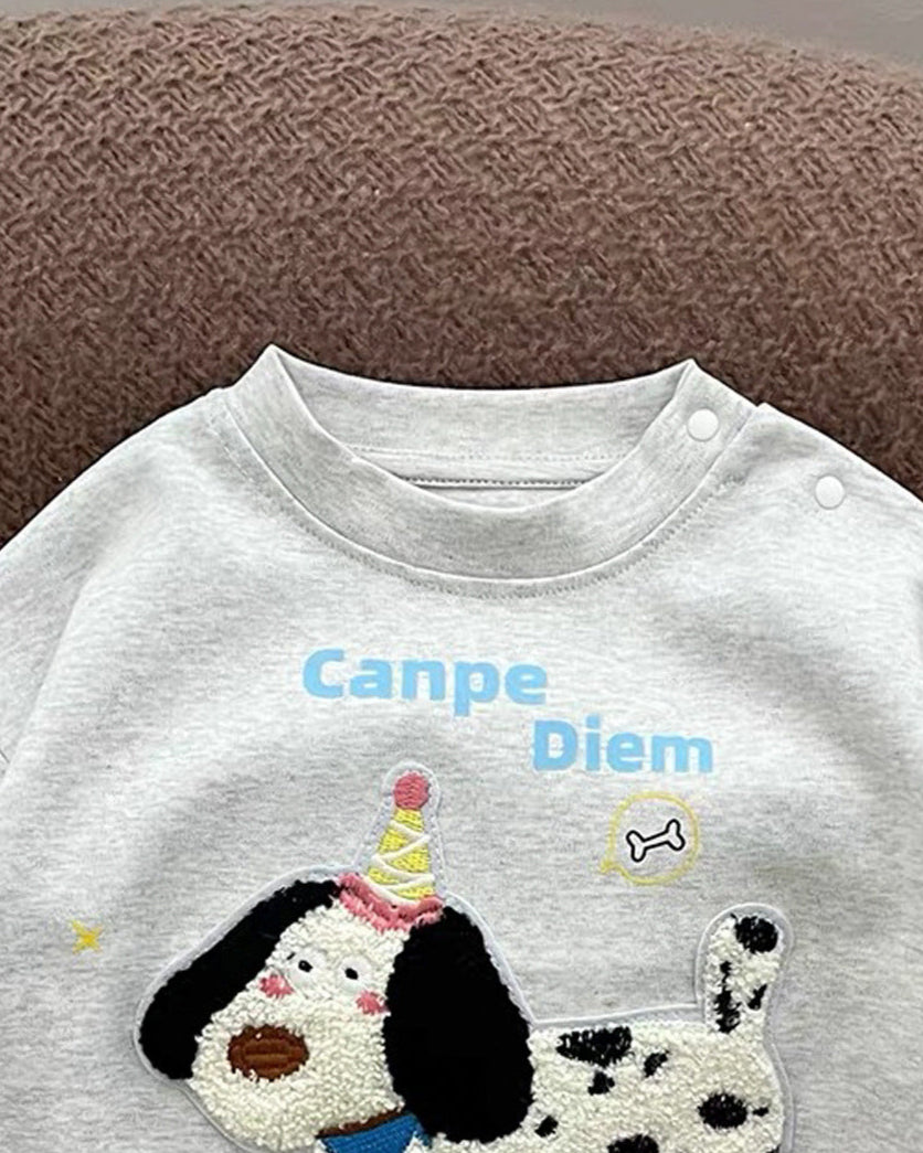 Furry Cartoon Dog Pattern Long Sleeve Baby Jumpsuits