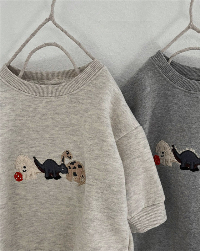 Dinosaur Pattern Fleece Long Sleeve Baby Romper