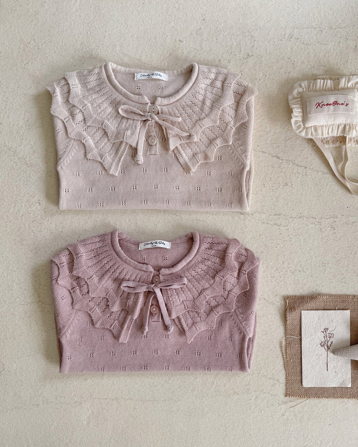 Lace-up Knitted Ruffled Collar Long Sleeve Baby Romper