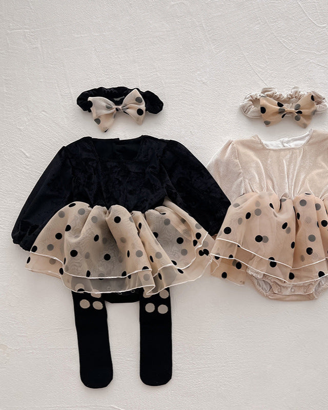Polka Dot Tulle Long Sleeve Baby Romper