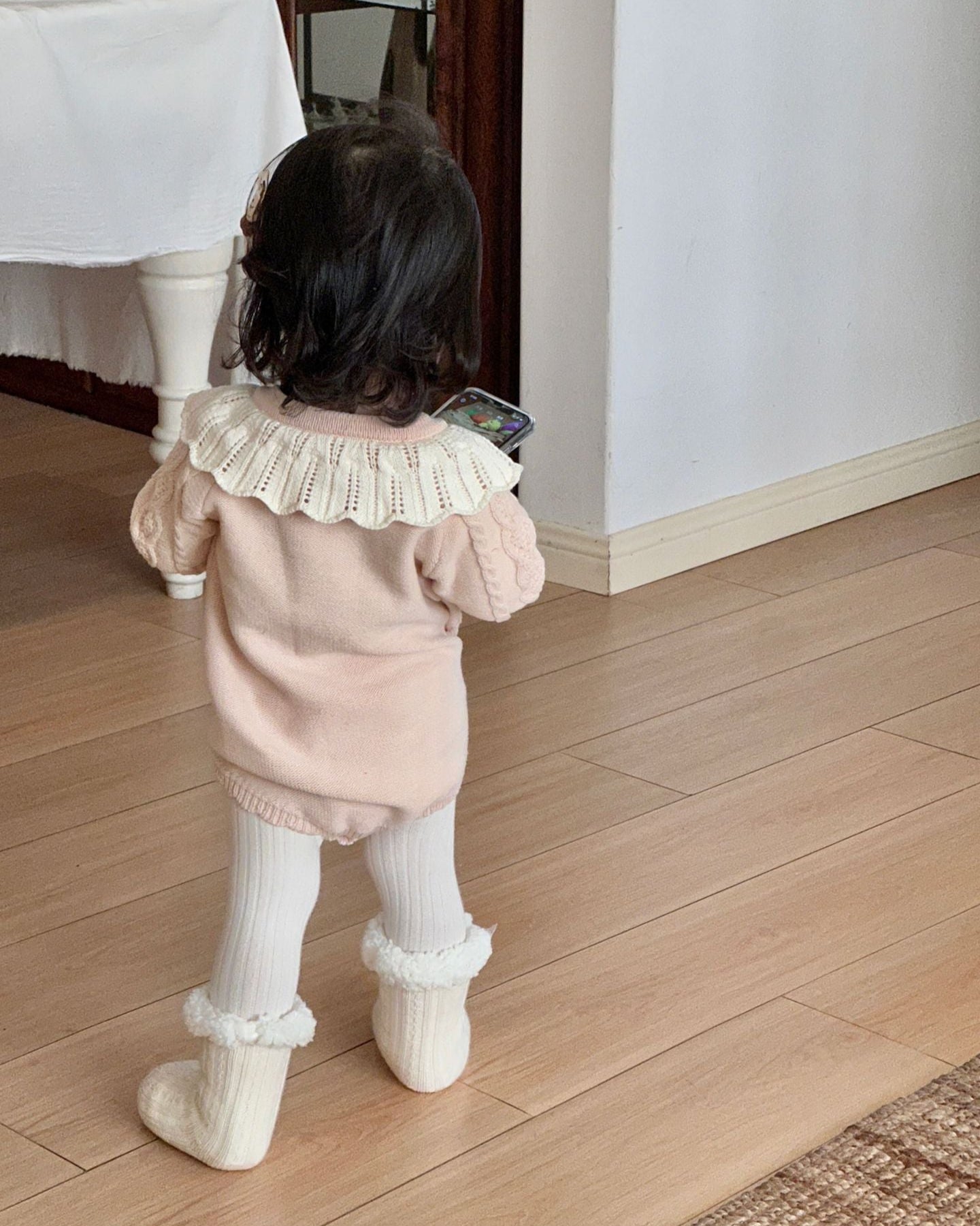 Lace Collar Flower Knitted Long Sleeve Baby Girl Romper